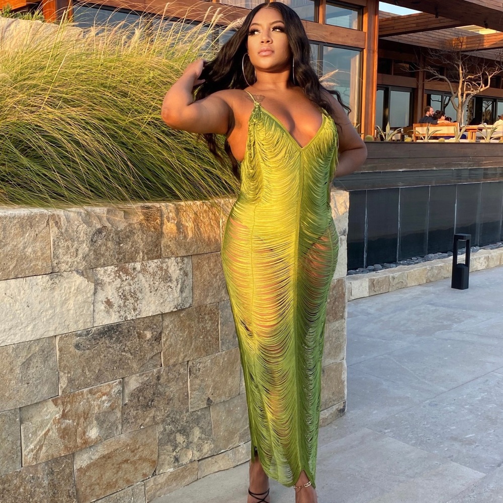 Olive Fringe Dress
